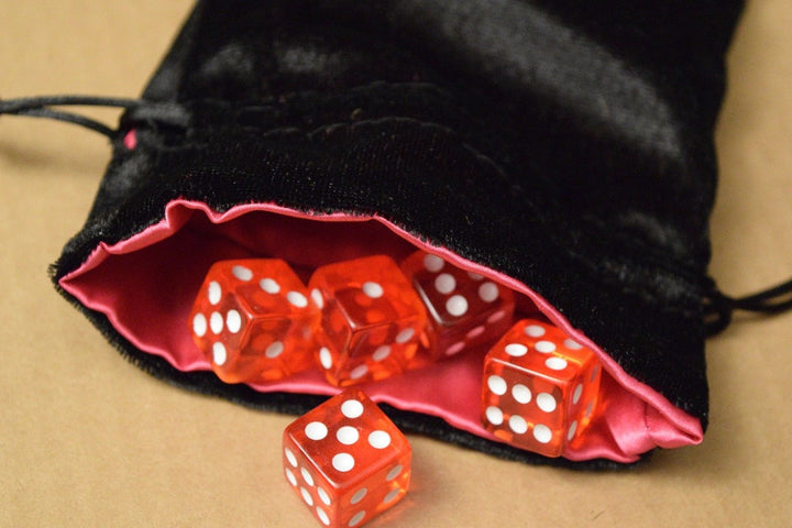 NEW Large Black Velvet RPG Game Dice Bag w/ Pink Satin Lining Counter Pouch Gift