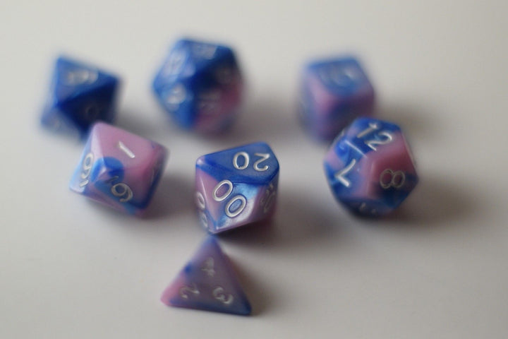 New Shiny Pink Blue Miniature Poly Dice Set Small (7) RPG DnD Mini Cute