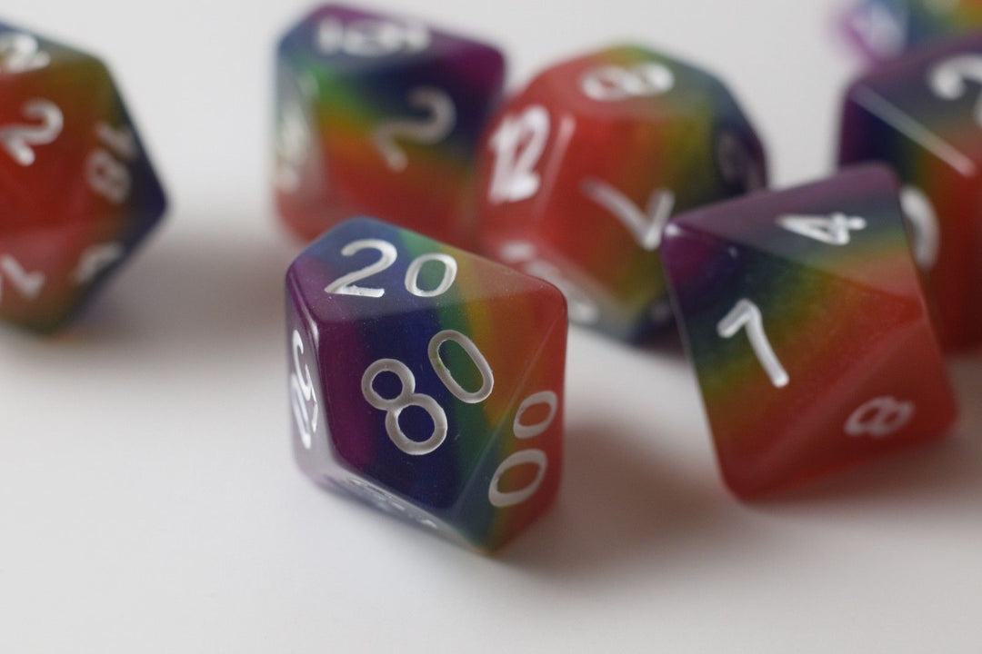 New Rainbow Aurora Poly Dice Set Blue Green Yellow Orange Red Purple (7) RPG DnD