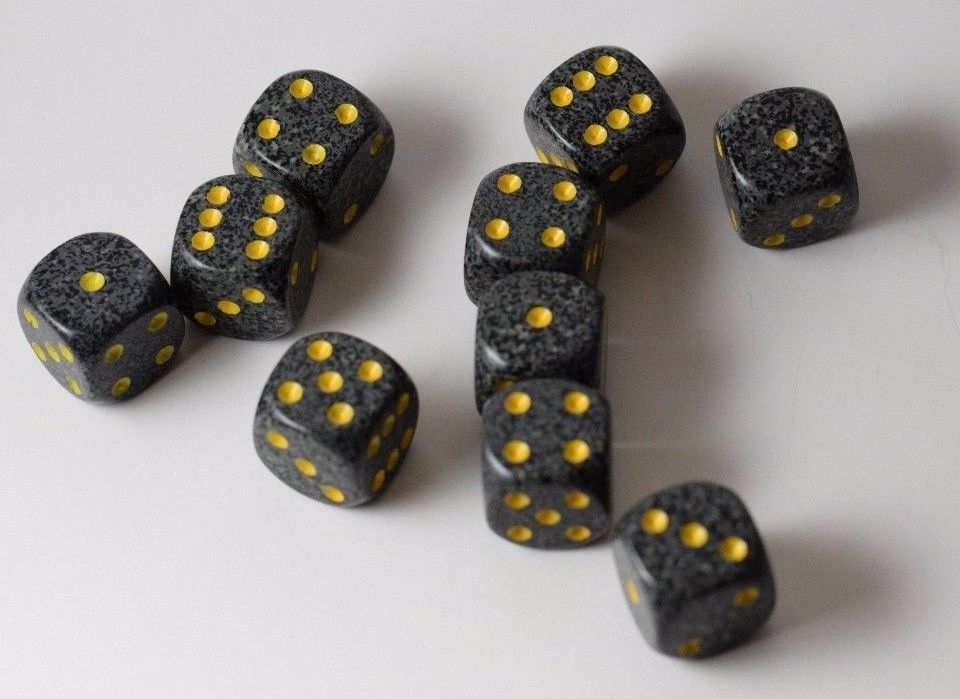 Urban Camo Speckled 16mm D6 Pipped | Sold Per Die (Black/Grey/Yellow)