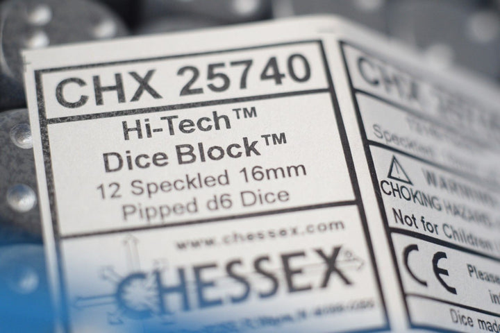 Hi-Tech Speckled 16mm D6 Pipped | Grey/Silver (sold per piece)
