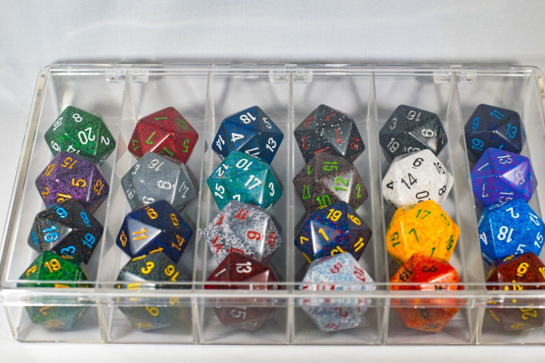 24x Speckled 34mm Chessex D20 Dice Complete Set with Case Large Size Collection