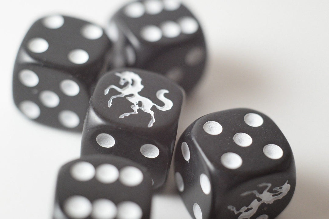 NEW Black Dice w/ White Unicorns Dice D6 Bunco RPG 16mm Roll (sold per die)