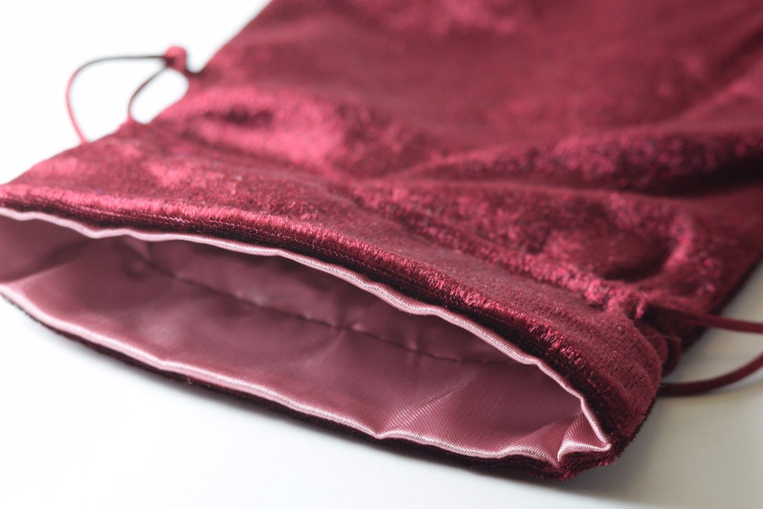Large Maroon Velvet Gift Big Game Dice Bag w/ Pink Satin Lining Counter Pouch