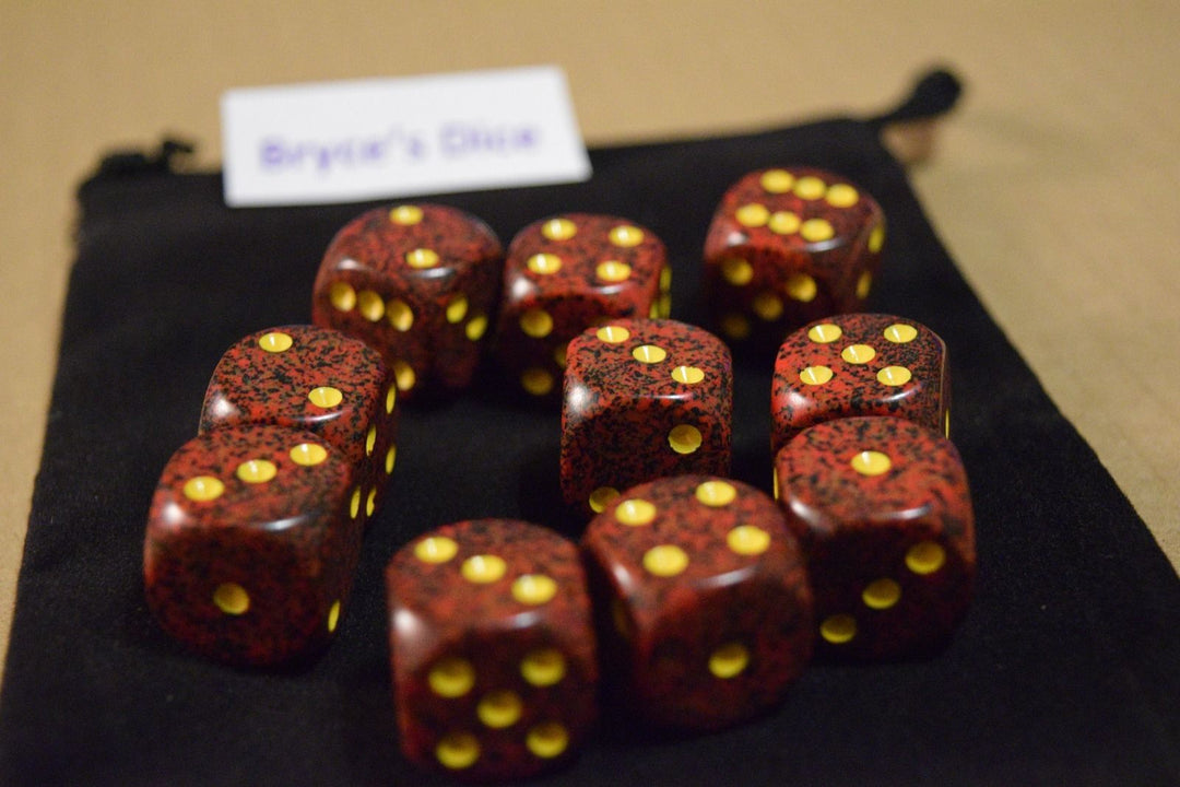 Mercury Speckled 16mm D6 Pipped | Sold Per Die (Red/Black/Yellow)