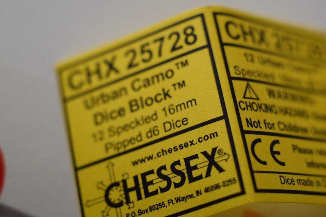 Urban Camo Speckled 16mm D6 Pipped | Sold Per Die (Black/Grey/Yellow)