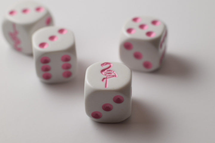 NEW White Dice with Pink Flamingo Dice 6 Sided Bunco RPG Game D6 16mm (sold per piece)