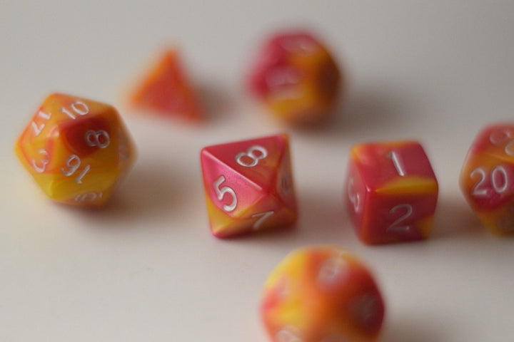 New Shiny Yellow Pink Miniature Poly Dice Set Small (7) RPG DnD Mini Cute