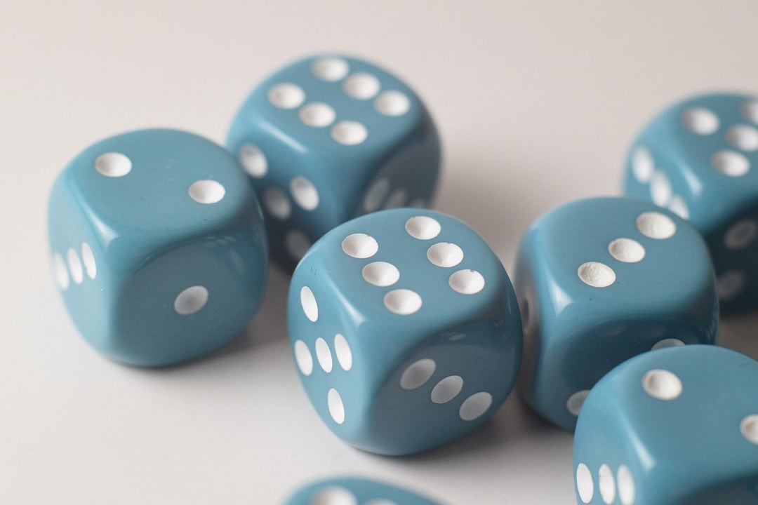 Rare Unreleased 16mm Cyan Blue Dice Set (10) Chessex with White Pips Limited