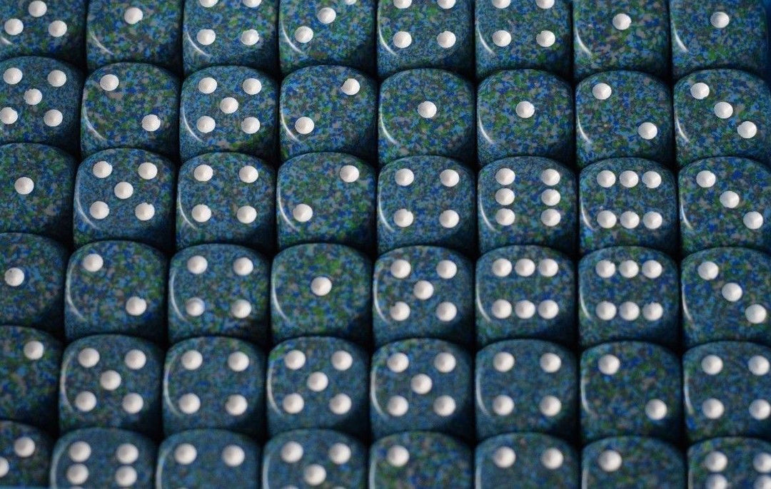 Sea Speckled 16mm D6 Pipped | Green/Blue/White (sold per die)