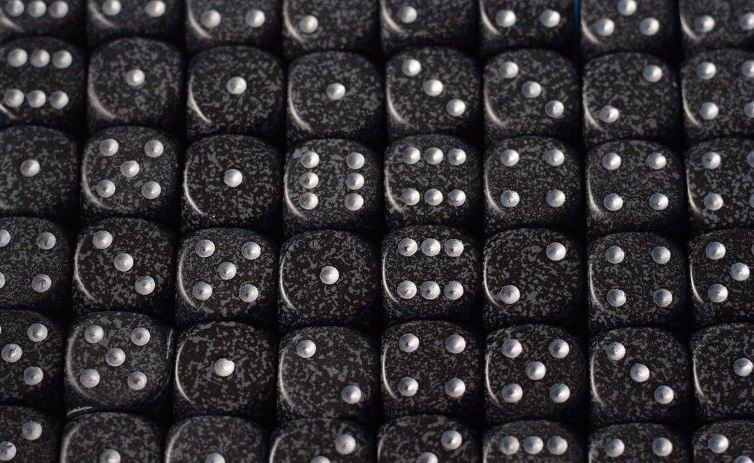 Ninja Speckled 16mm D6 Pipped | Black/Grey (sold per piece)