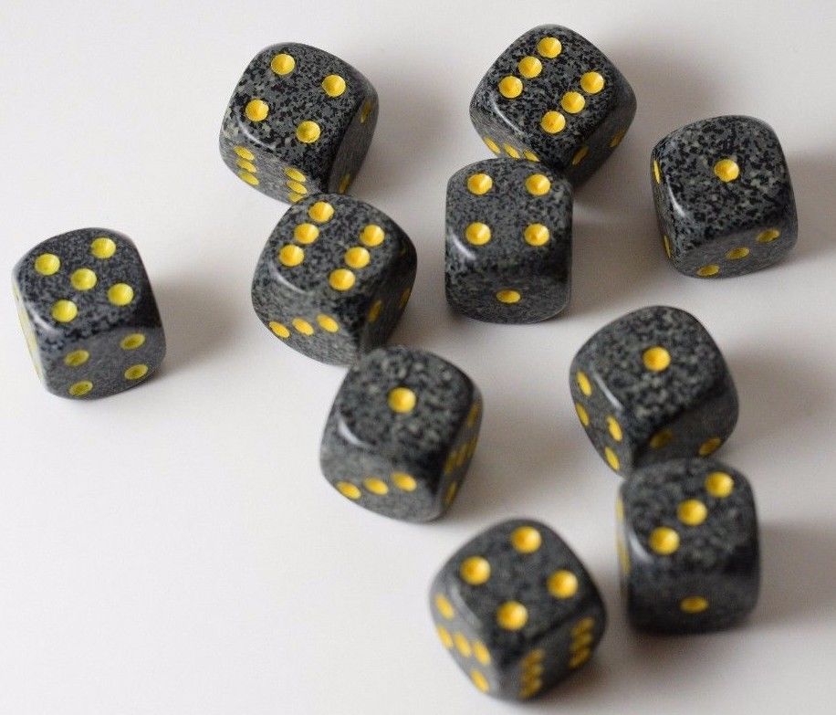 Urban Camo Speckled 16mm D6 Pipped | Sold Per Die (Black/Grey/Yellow)