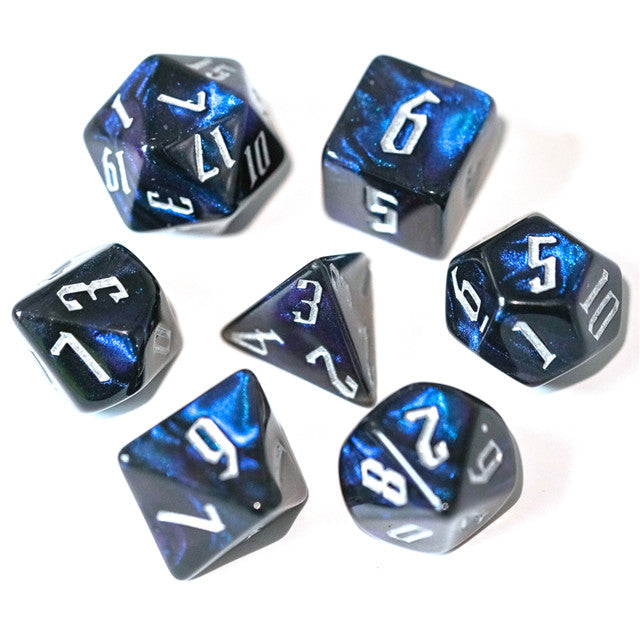 Glitter Party Black Glitter Dice (White font) 7-Dice Set