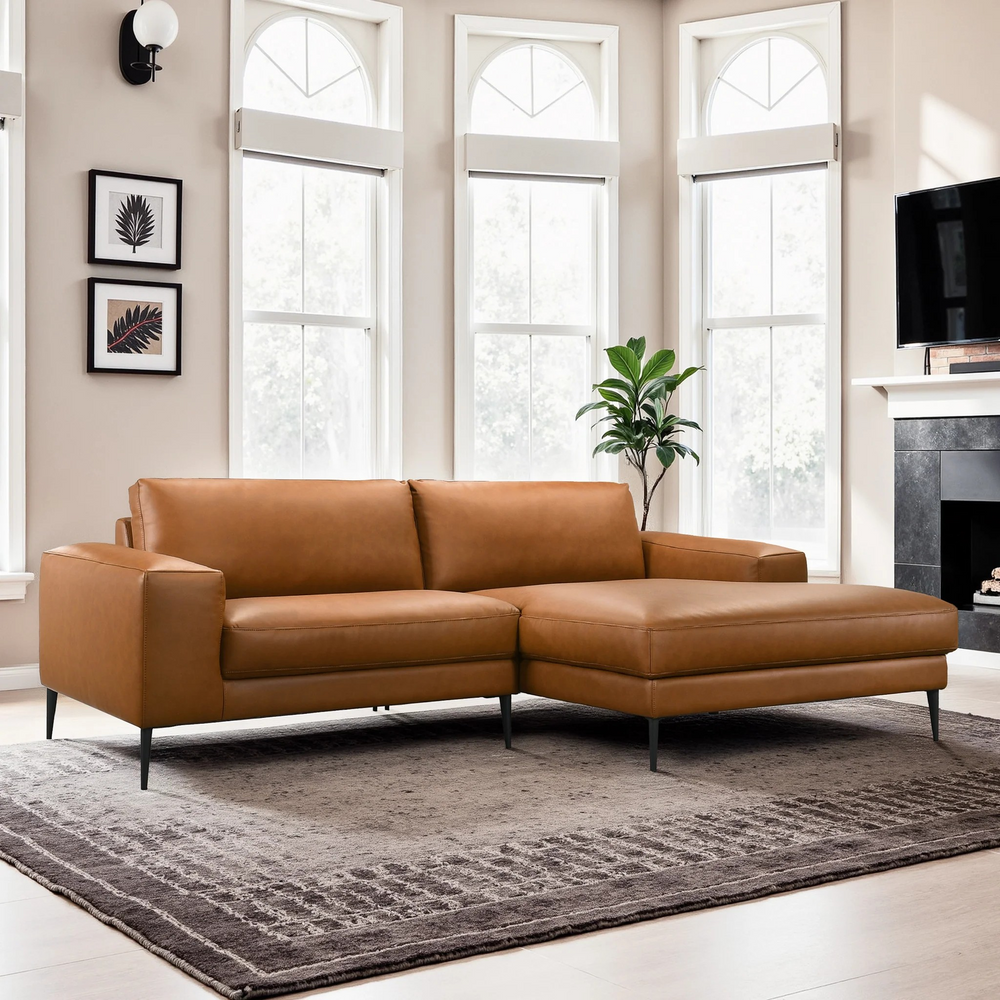 Easley Mid Century Modern Vegan Leather Wide-Arm Sofa Photo.