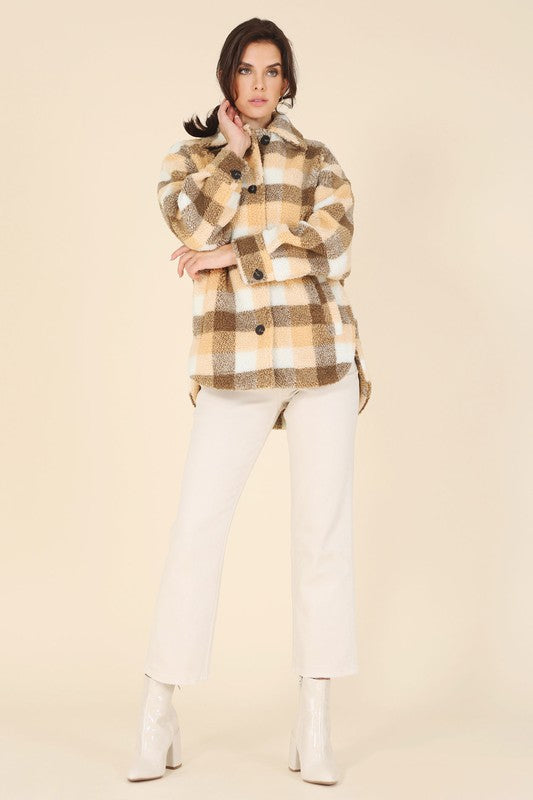 Plaid Sherpa Jacket with Pockets