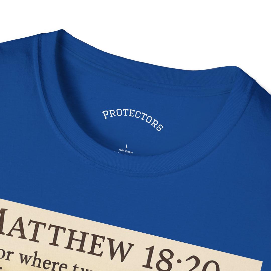 Christian Scripture T-Shirt — Matthew 18:20 and Isaiah 41:10 Faith Tee
