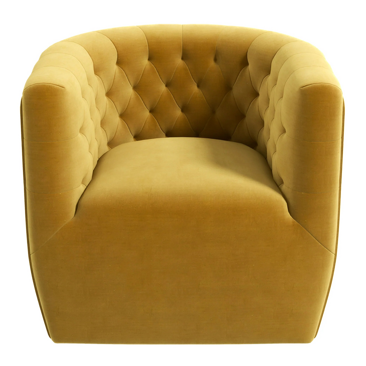 Delaney Gold Velvet Swivel Chair Front View.