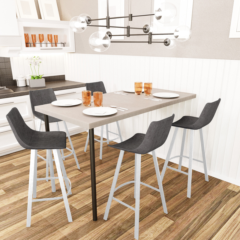 Elland Bar Stool Grey with White Base at Table.