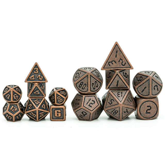 Copper Mini Metal Dice Ancient Effect | (10mm to 15mm) 7-Dice Udixi RPG