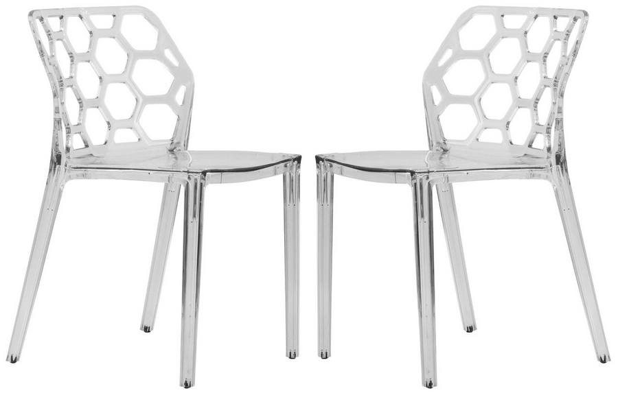 LeisureMod Modern Dynamic Dining Chair, Set of 2 Clear
