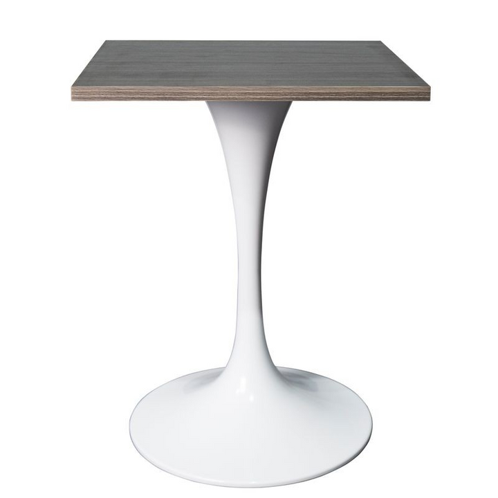 LeisureMod Verve Collection 24 Square Dining Table, White Base with Dark Maple MDF Top