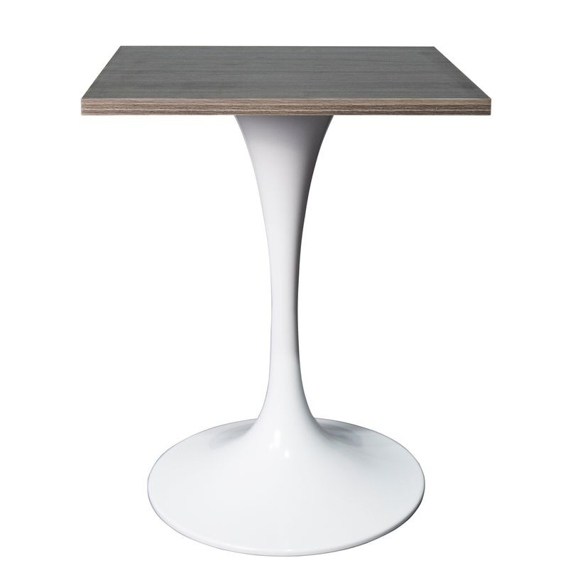 LeisureMod Verve Collection 24 Square Dining Table, White Base with Dark Maple MDF Top