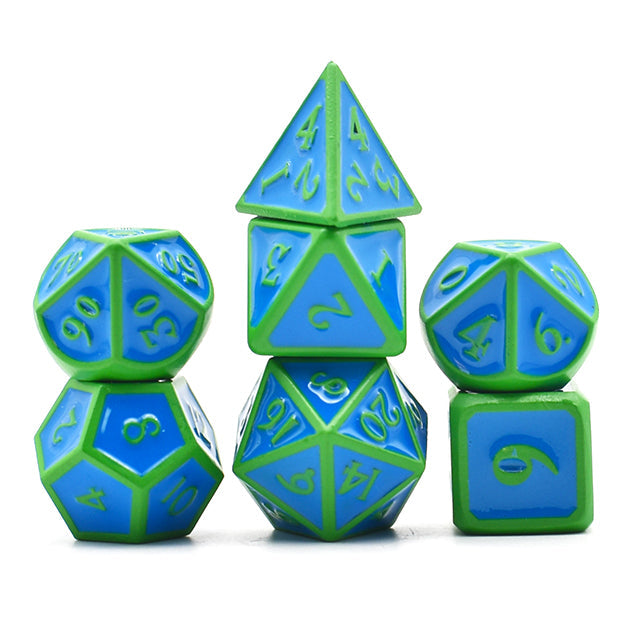 Green Paint Blue Enamel Metal Dice