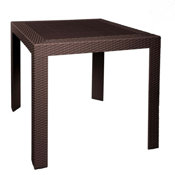 LeisureMod Mace Mid-Century 5-Piece Outdoor Dining Set Brown Table.
