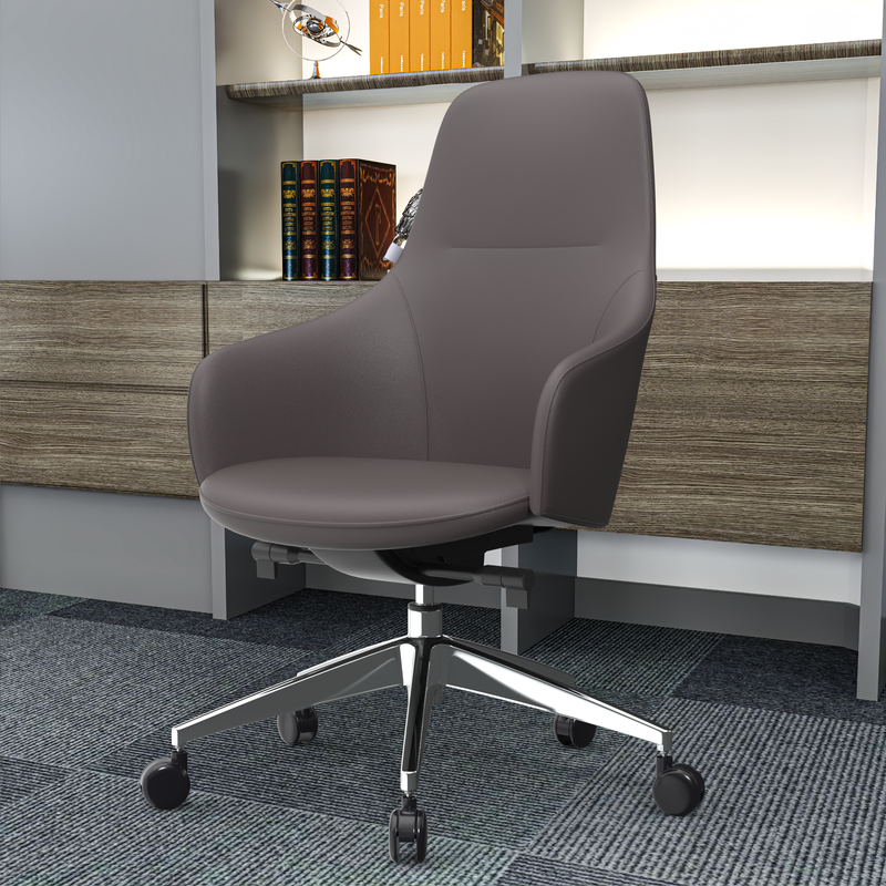 LeisureMod Celeste Series Office Chair in Grey Leather in Room.