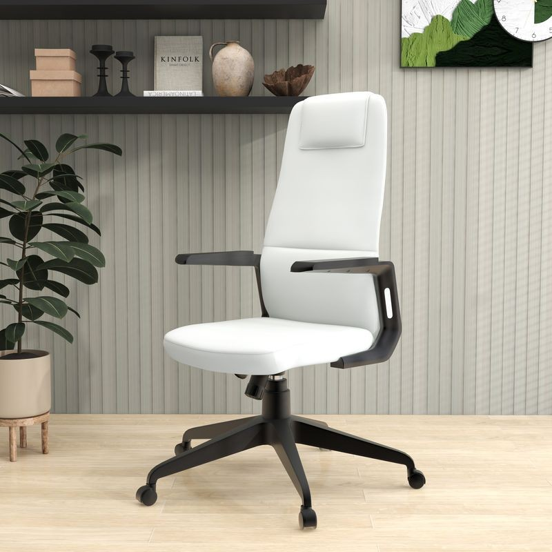 LeisureMod Nexa Collection Modern Office Chair in White in Office.