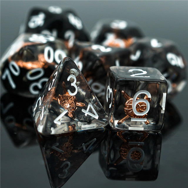 Fighter (Shield) Clear Dice w/ Golden Shield7-Dice Set Rpg