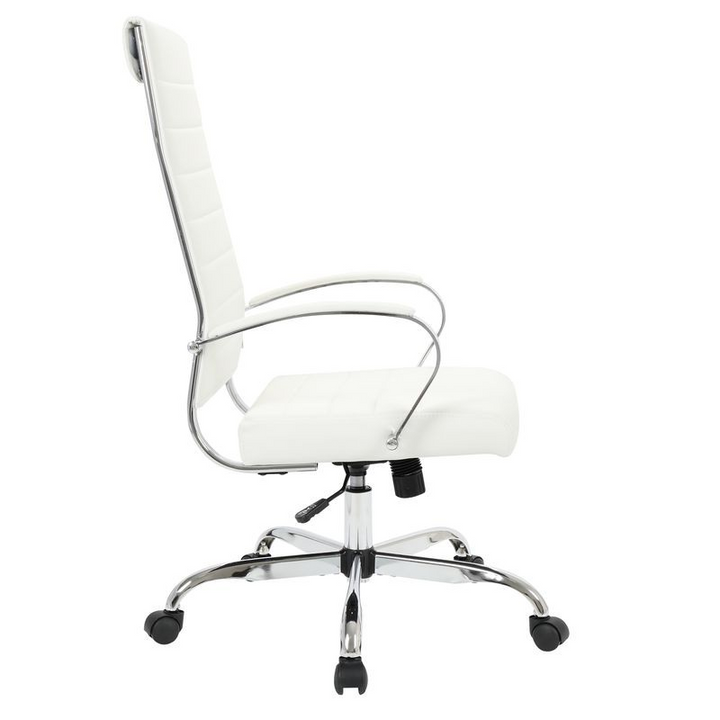 LeisureMod Benmar High-Back Leather Office Chair White Side View.