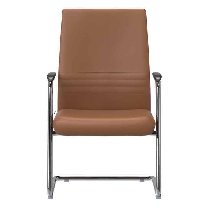 LeisureMod Aleen Series Guest Office Chair in Dark Brown Leather Front View