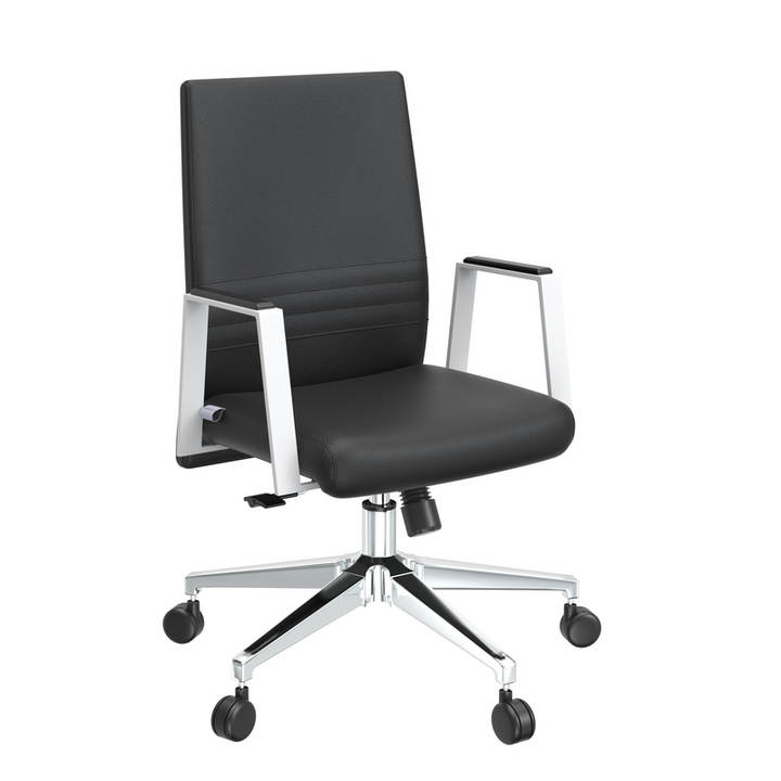 LeisureMod Aleen Office Chair in Upholstered Leather and Iron Frame with Swivel and Tilt in Black