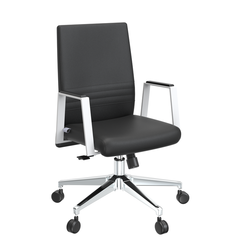 LeisureMod Aleen Office Chair in Upholstered Leather and Iron Frame with Swivel and Tilt in Black