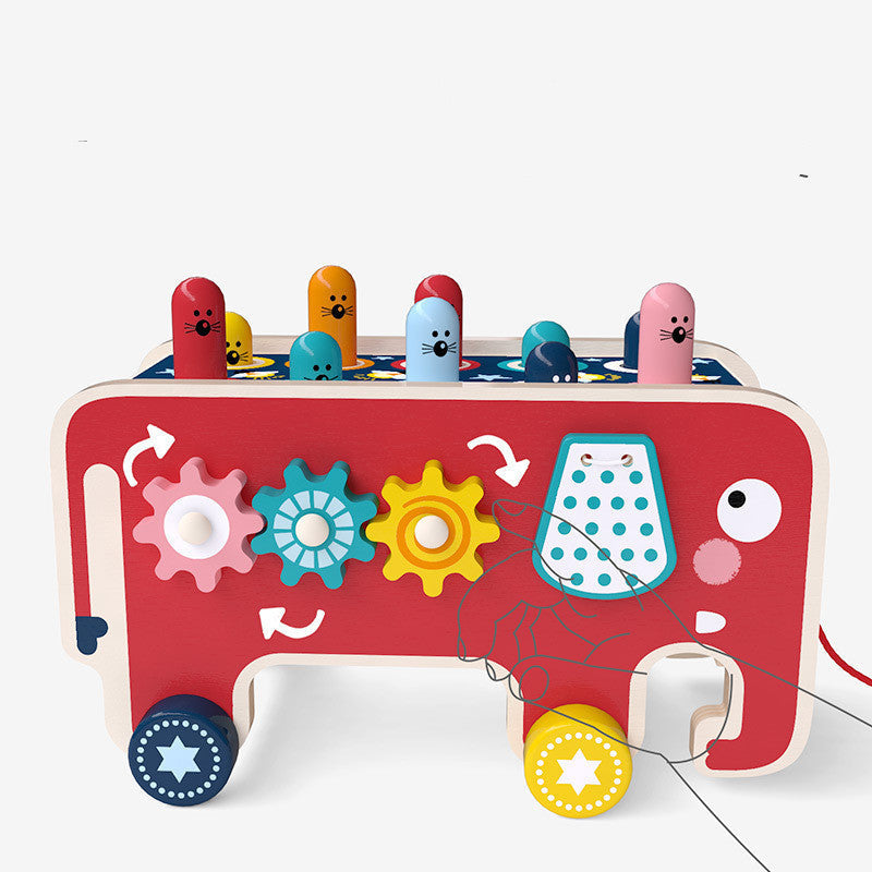 Wooden Pounding Bench Toy – Montessori Animal Bus for Toddlers