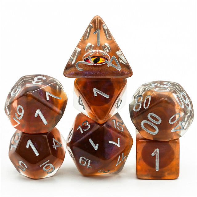 Brown Demon Eye Dragon Eye Dice 7-Dice Set Resin Dungeons and Dragons Dice