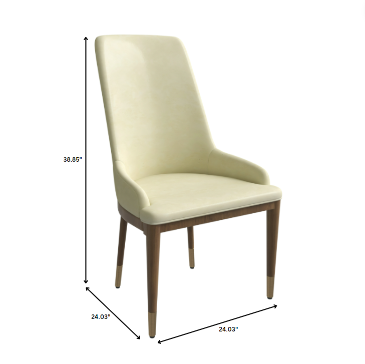 Beige chair with dimensions marked on a white background.