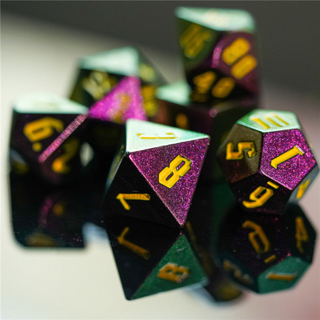 Rose Red Monster Glitter DND Dice (Rose Red&Green&Golden) 7-Dice Dungeons and Dragons Dice