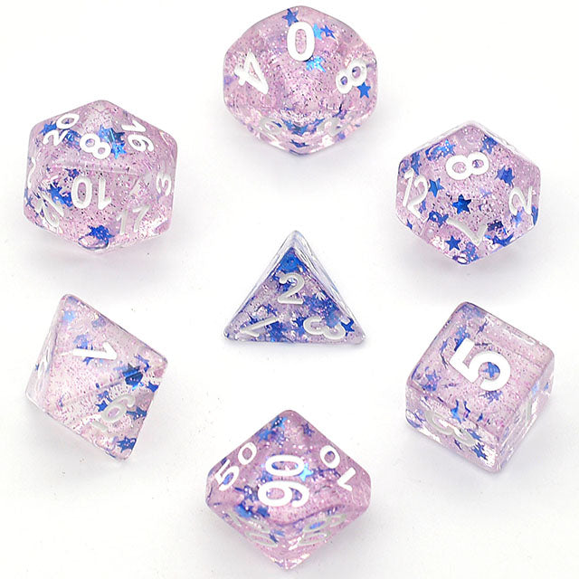 Purple Glitter Stars Dice Series 7-Dice Set