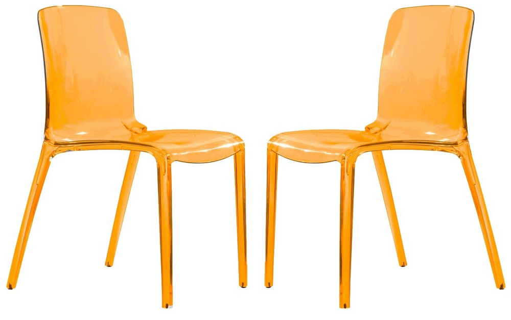 LeisureMod Murray Modern Dining Chair, Set of 2 Transparent Orange Together.