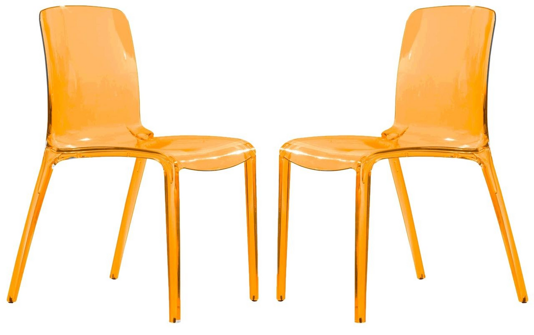 LeisureMod Murray Modern Dining Chair, Set of 2 Transparent Orange Together.