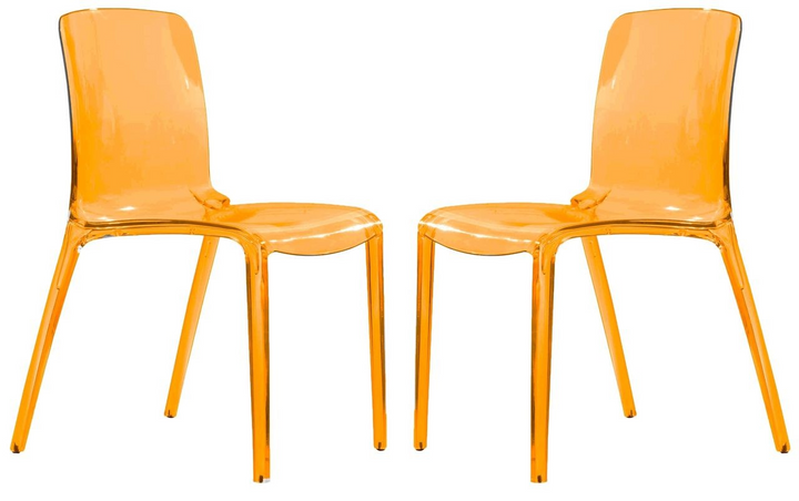 LeisureMod Murray Modern Dining Chair, Set of 2 Transparent Orange Together.