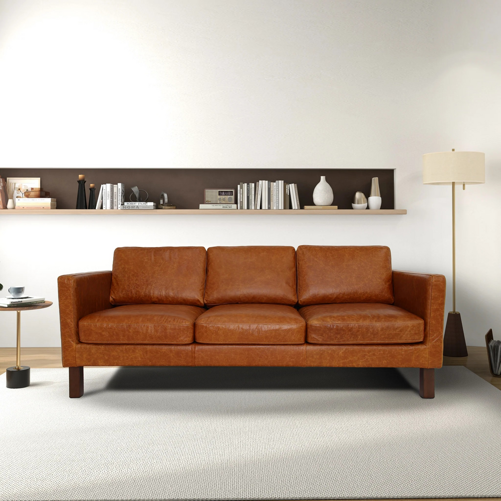Memphis Waxy Cognac Leather Sofa Photo.