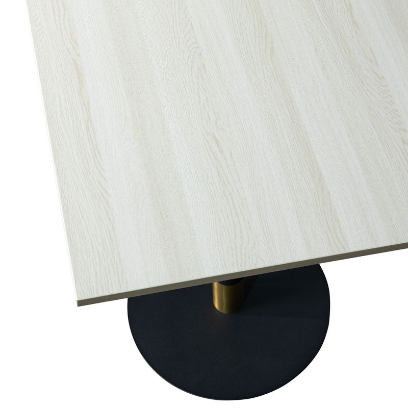 LeisureMod Vail Collection Dining Table Black/Gold Base With 24" Square Light Wood Brown MDF Top Closeup.