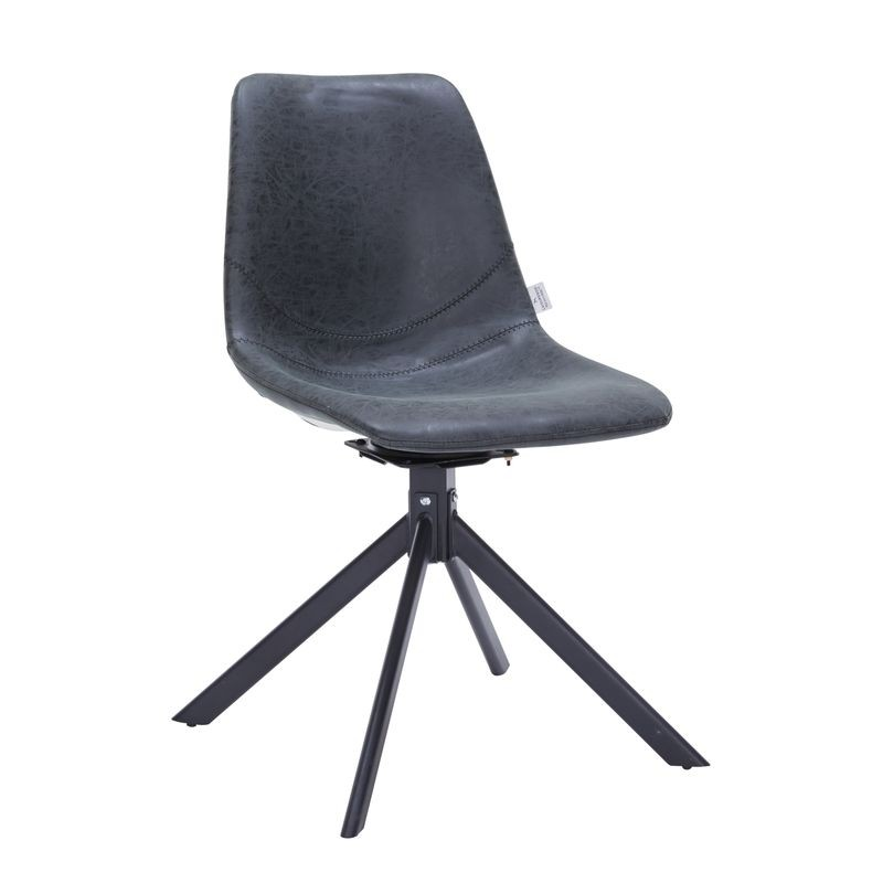 LeisureMod Markley Modern Leather Swival Dining Chair With Metal Legs in Black