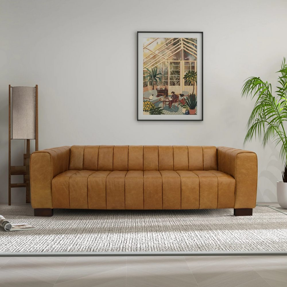 Dixon Waxy Tan Leather Sofa Front View.
