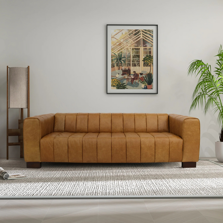 Dixon Waxy Tan Leather Sofa Front View.