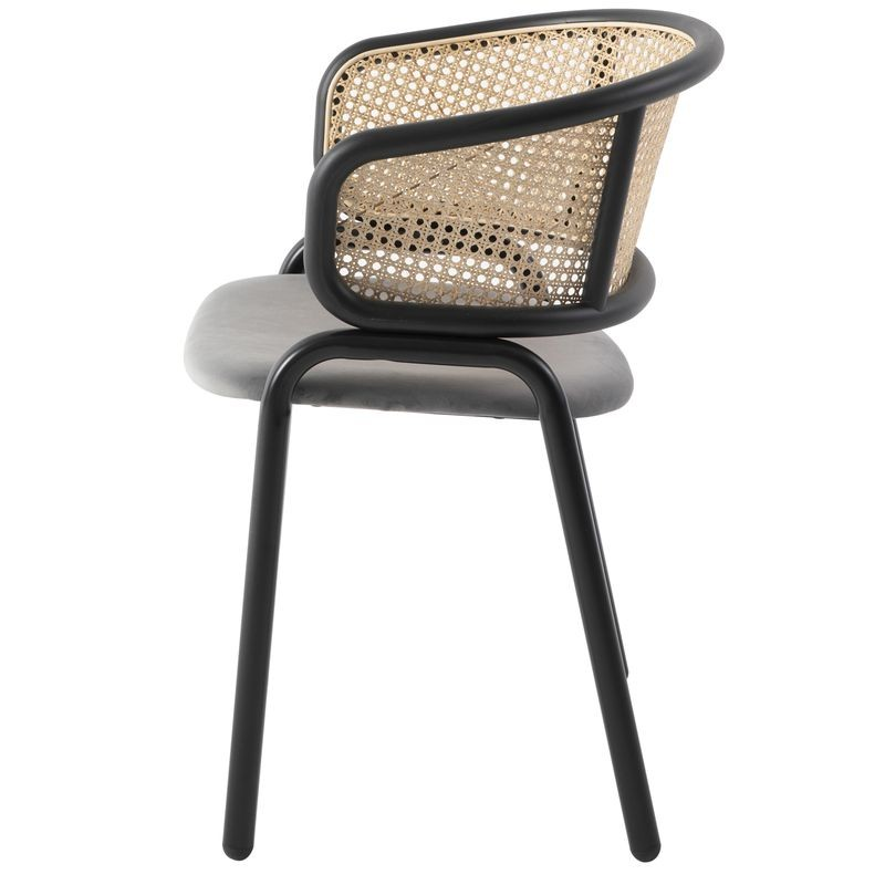 Leisuremod Ervilla Modern Dining Chair with Stainless Steel Legs Velvet Seat and Wicker Back Beige Side View.