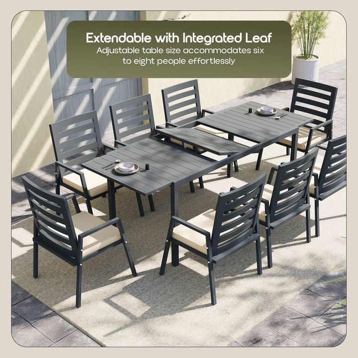 LeisureMod Marlin Extendable outdoor Dining Table 78-118 in Black Description.
